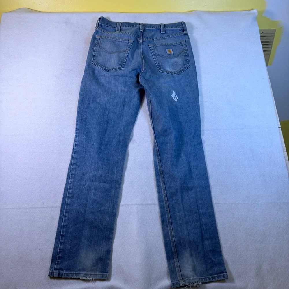 Carhartt Mens 101496 Traditional Fit Distressed Blue Denim‎ Jeans 32x34 Light